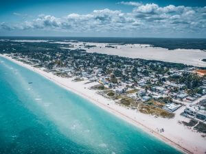 Aerial photo of a beach town in Mexico