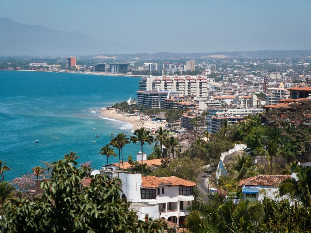 shoreline in puerto vallarta mexico, dotted with hotels