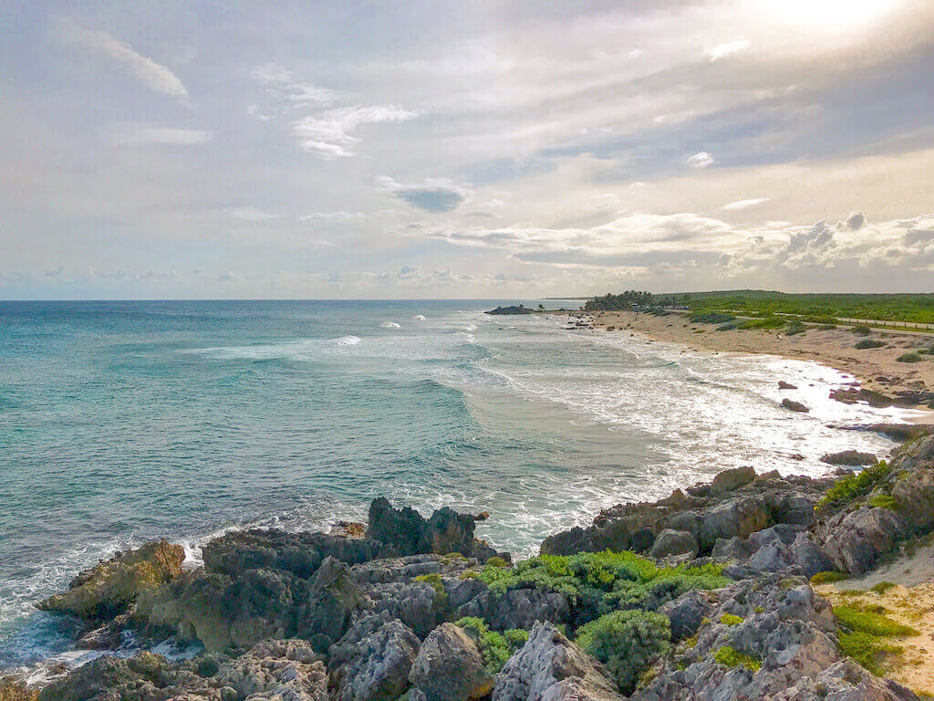 surf rolls in along the shores of an eastern beach on Cozumel Island
