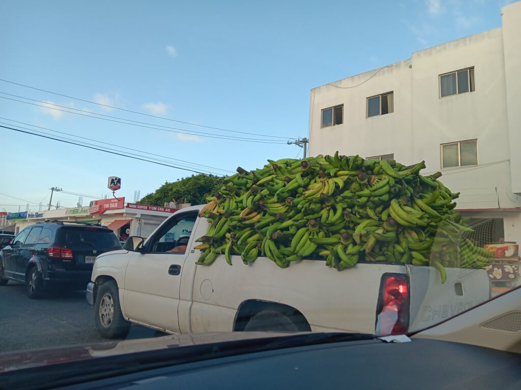 Mexico City's centro historico produce platano truck
